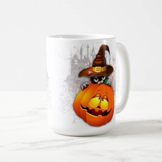 Halloween Cute Kitty Witch and Pumpkin Friend  Coffee Mug (Front Right)