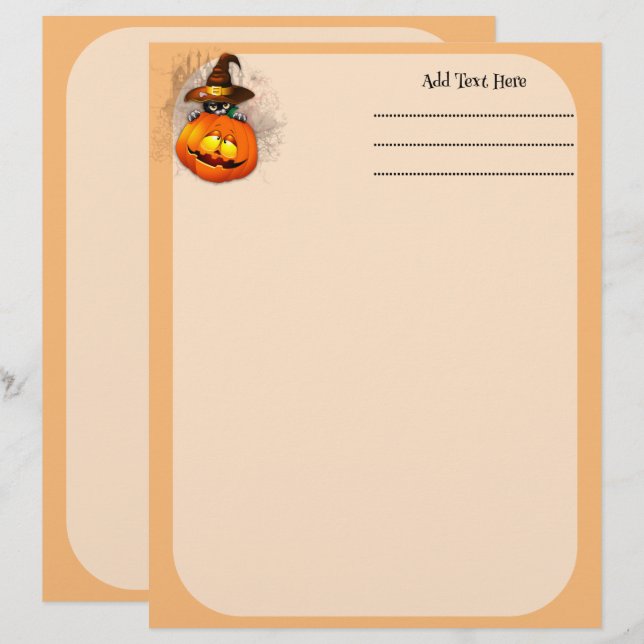 Halloween Cute Kitty Witch and Pumpkin Friend  Custom Letterhead (Front/Back)