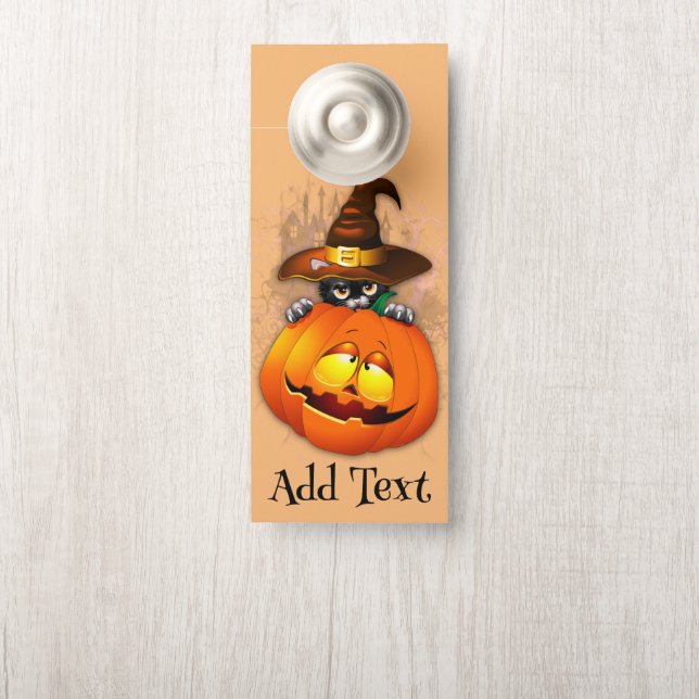 Halloween Cute Kitty Witch and Pumpkin Friend  Door Hanger (On Knob)