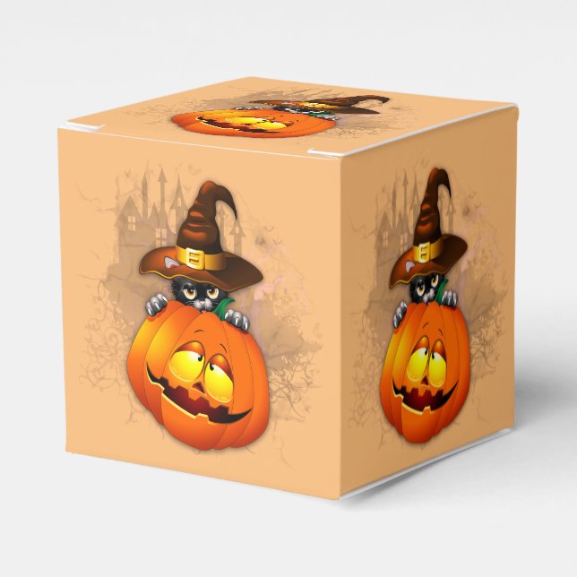 Halloween Cute Kitty Witch and Pumpkin Friend  Favour Box (Front Side)