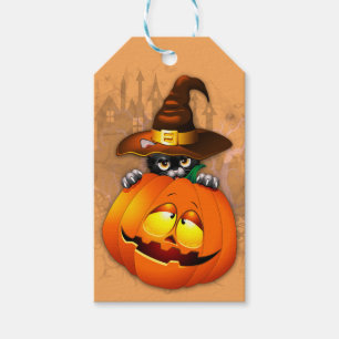 Halloween Cute Kitty Witch and Pumpkin Friend  Gift Tags