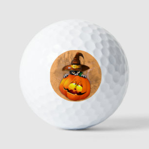 Halloween Cute Kitty Witch and Pumpkin Friend  Golf Balls