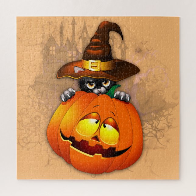 Halloween Cute Kitty Witch and Pumpkin Friend  Jigsaw Puzzle (Vertical)