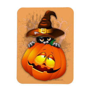 Halloween Cute Kitty Witch and Pumpkin Friend  Magnet