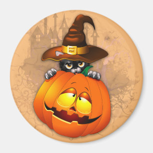 Halloween Cute Kitty Witch and Pumpkin Friend  Magnet