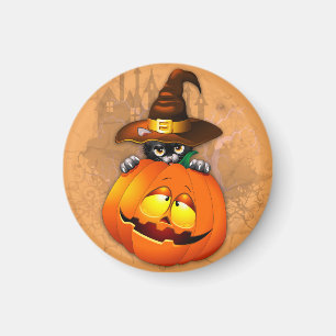 Halloween Cute Kitty Witch and Pumpkin Friend  Magnet