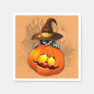 Halloween Cute Kitty Witch and Pumpkin Friend  Napkin