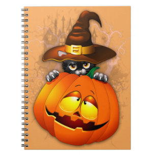 Halloween Cute Kitty Witch and Pumpkin Friend  Notebook