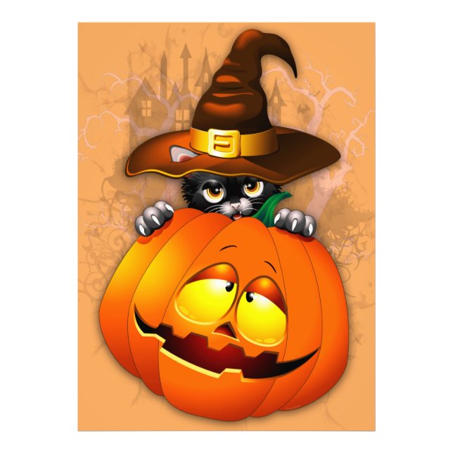 Halloween Cute Kitty Witch and Pumpkin Friend  Photo Print (Front)