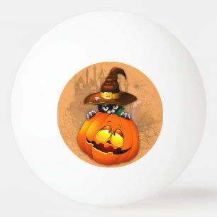 Halloween Cute Kitty Witch and Pumpkin Friend  Ping Pong Ball
