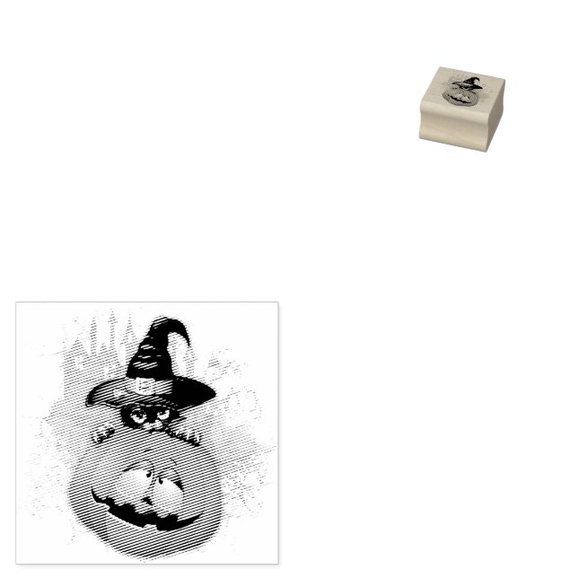 Halloween Cute Kitty Witch and Pumpkin Friend  Rubber Stamp (Stamped)