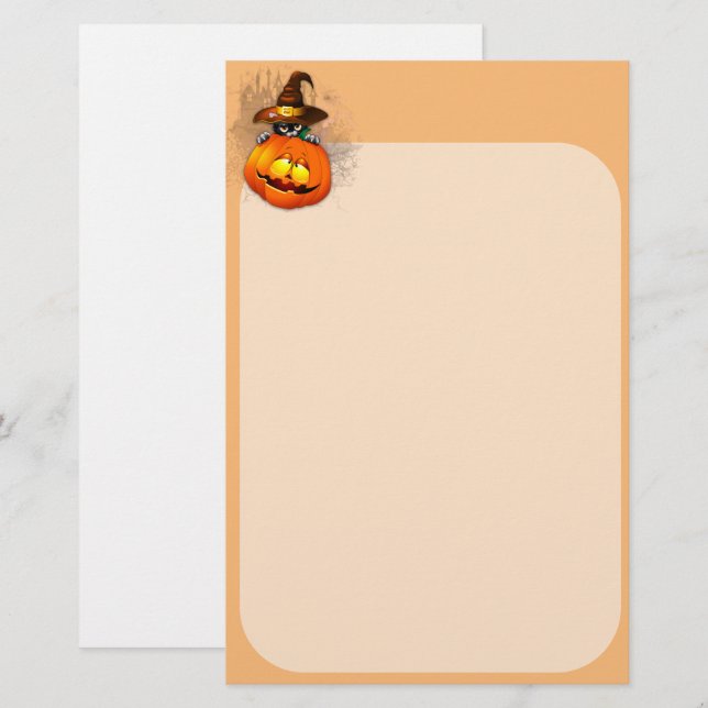 Halloween Cute Kitty Witch and Pumpkin Friend  Stationery (Front/Back)