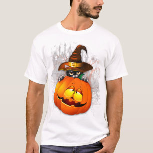 Halloween Cute Kitty Witch and Pumpkin Friend  T-Shirt