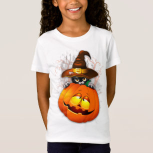Halloween Cute Kitty Witch and Pumpkin Friend T-Shirt
