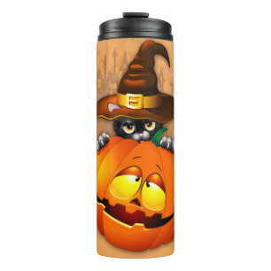 Halloween Cute Kitty Witch and Pumpkin Friend  Thermal Tumbler