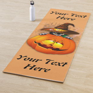 Halloween Cute Kitty Witch and Pumpkin Friend Yoga Mat