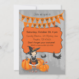 Halloween Cute Little Witch Invitation