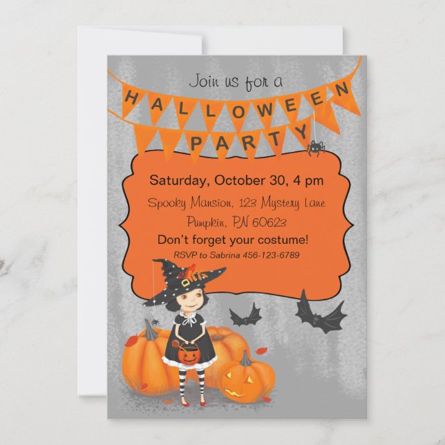 Halloween Cute Little Witch Invitation (Front)