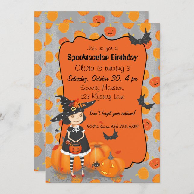 Halloween Cute Little Witch Invitation (Front/Back)