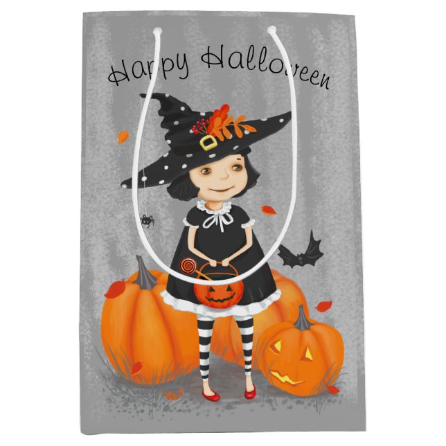 Halloween Cute Little Witch Medium Gift Bag (Front)