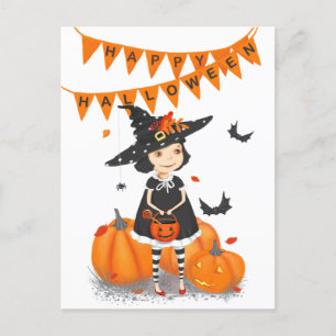  Halloween Cute Little Witch  Postcard