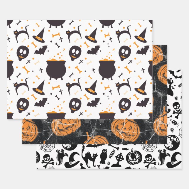 Halloween Cute Mixed Pattern  Wrapping Paper Sheet (Set)