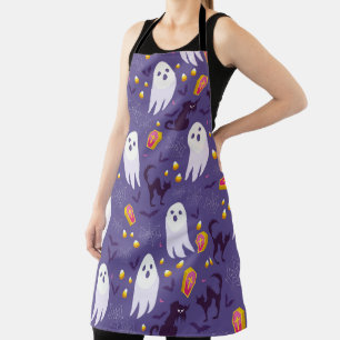 Halloween Cute Modern Ghost Black Cat Pattern Apron