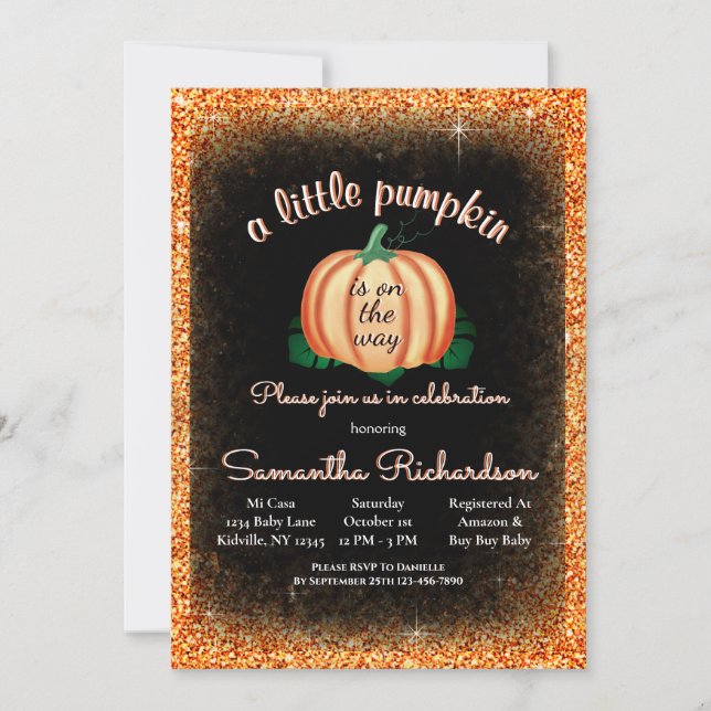 Halloween Cute Orange Little Pumpkin Baby Shower Invitation (Front)
