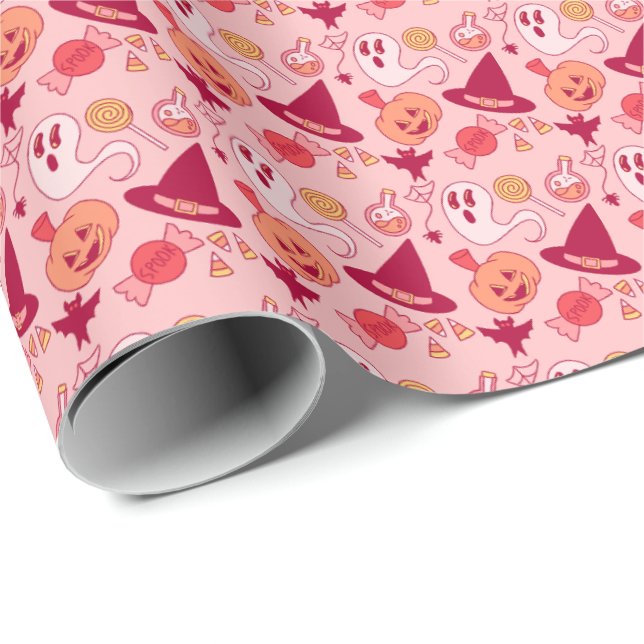 Halloween Cute Pastel Pink Birthday Girl Wrapping Paper (Roll Corner)