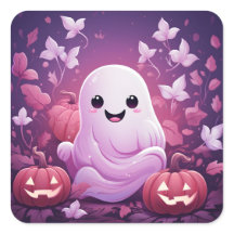 Halloween Cute Pink Ghost And Orange Pumpkins