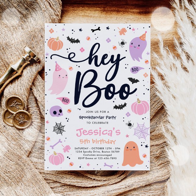 Halloween Cute Pink Ghost Birthday Spooktacular Invitation (Creator Uploaded)