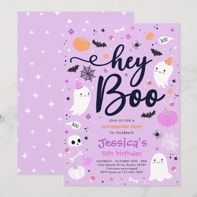 Halloween Cute Pink Ghost Birthday Spooktacular Invitation (Front/Back)
