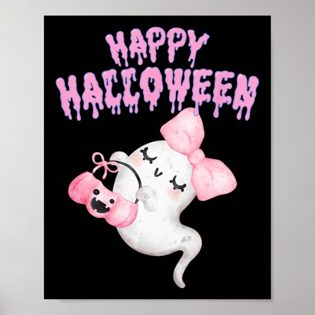 Halloween Cute Pink Ghost Fall Apparel Girls  Poster (Front)