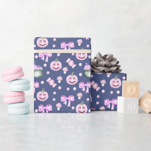 Halloween Cute Pink Pumpkins Pattern  Wrapping Paper