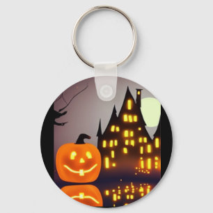 Halloween cute pumpkin and house A.I. fun Key Ring