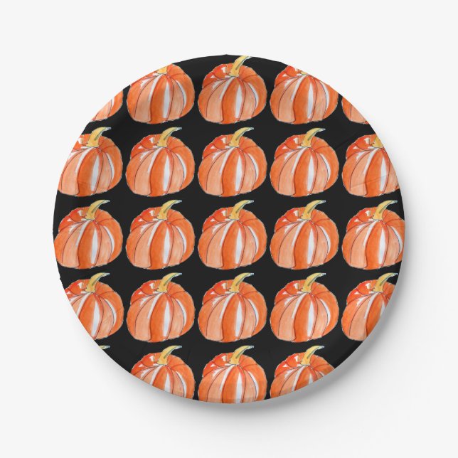 Halloween cute pumpkin black and orange paper plate (Front)