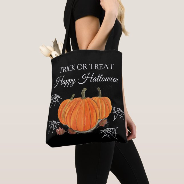 Halloween Cute Pumpkin Black Spider Webs Modern  Tote Bag (Close Up)