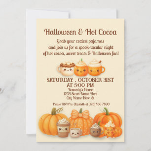 Halloween Cute Pumpkin Hot Cocoa Party Invitation