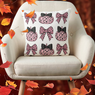 Halloween cute Pumpkins and bows pink Coquette Cushion