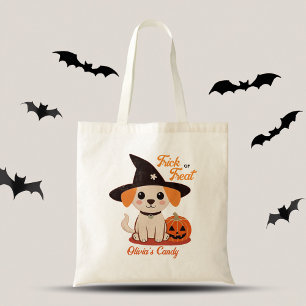 Halloween cute puppy jack o lantern trick or treat tote bag