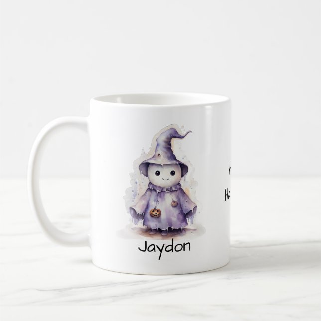 Halloween Cute Purple Ghost Witch Personalise Coffee Mug (Left)