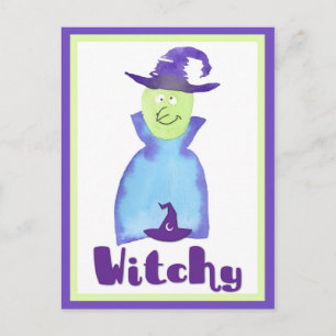 Halloween Cute Purple Watercolor Witch Postcard
