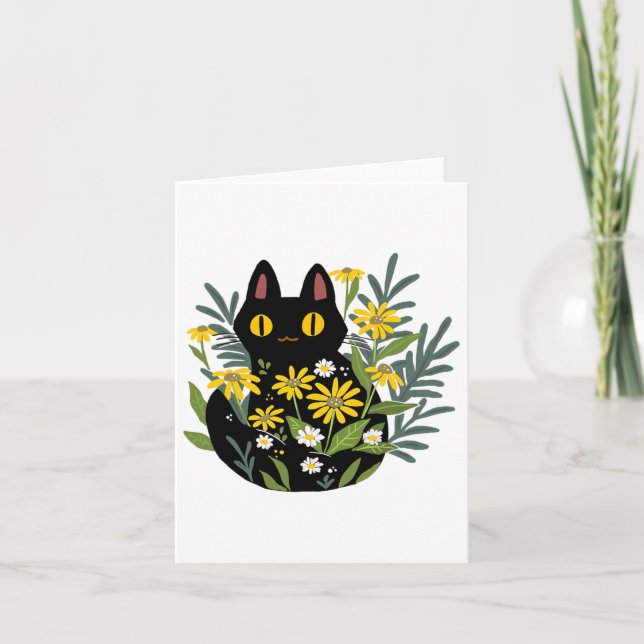 Halloween Cute Retro Black Cat Flower Fall Costume Card (Front)