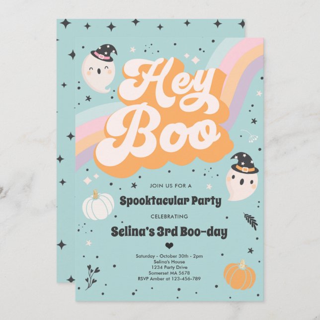 Halloween Cute Retro Spooky Ghost Birthday Party Invitation (Front/Back)