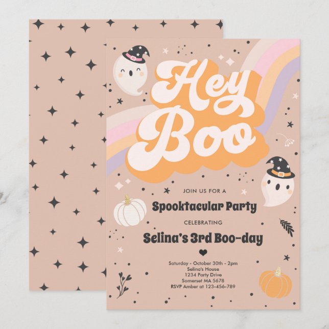 Halloween Cute Retro Spooky Ghost Birthday Party Invitation (Front/Back)