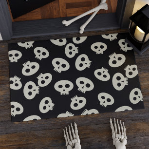 Halloween Cute Skull Pattern Black and White Doormat