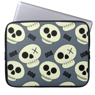Halloween cute skull with boo childish seamless pa laptop sleeve