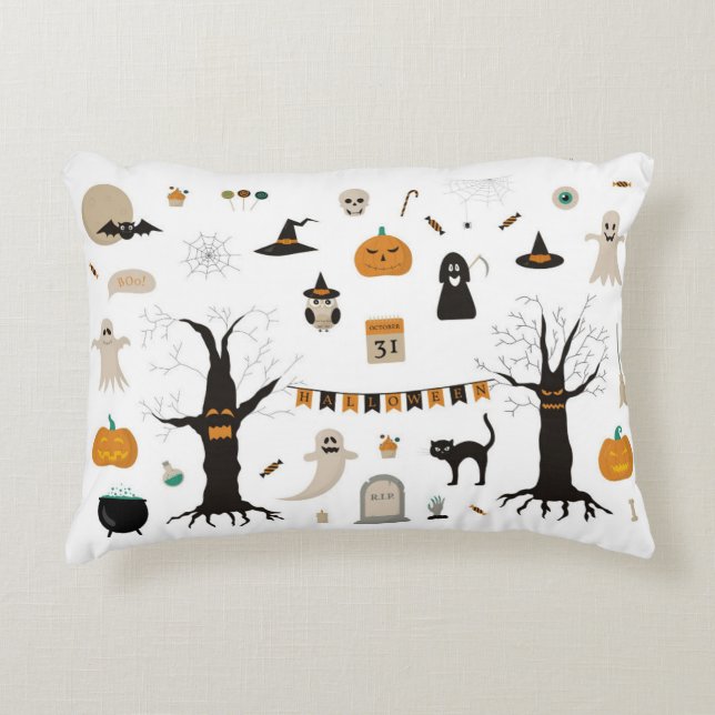 Halloween Cute Spooky Ghost Witch Pumpkin Decorative Cushion (Front)