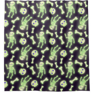 Halloween Cute Spooky Glowing Skeleton Bones Skull Shower Curtain
