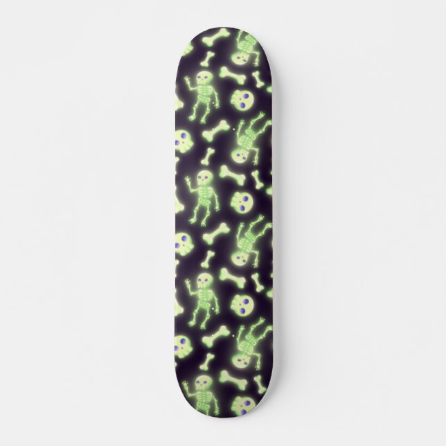Halloween Cute Spooky Glowing Skeleton Bones Skull Skateboard (Front)